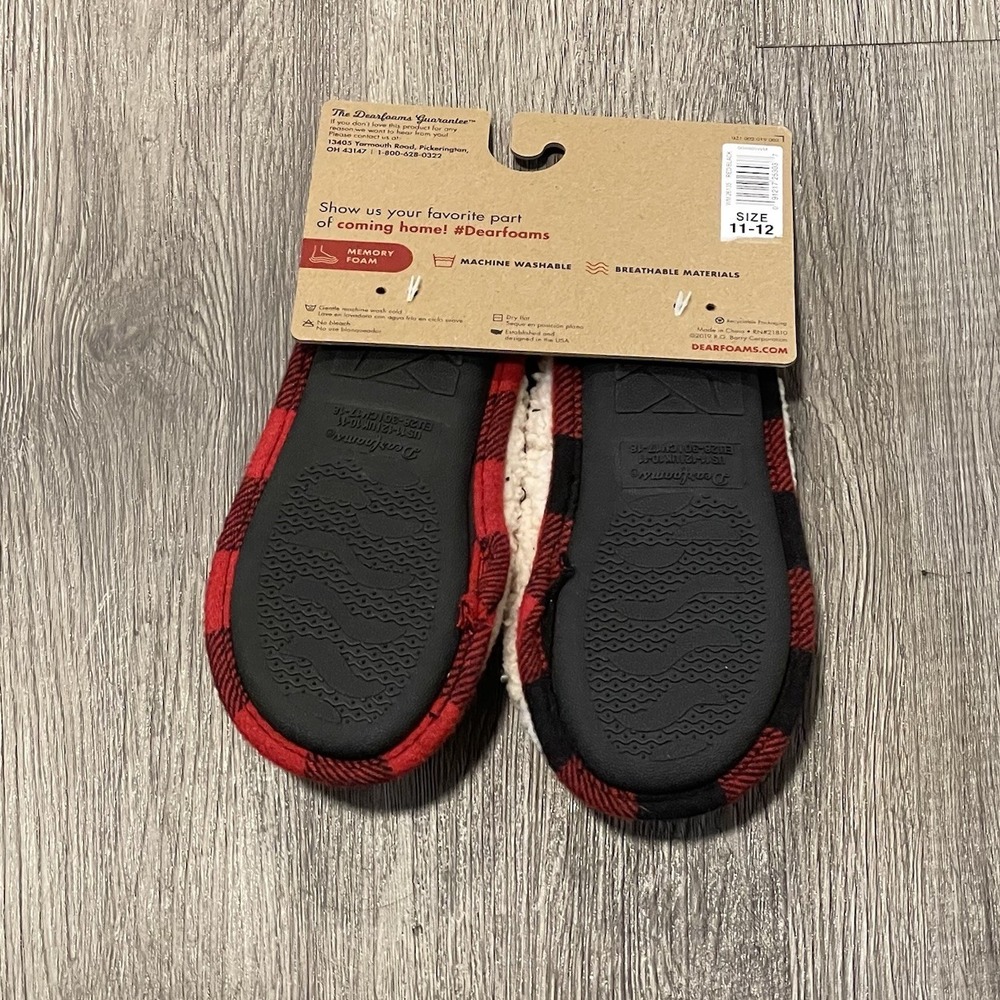 Dearfoams‎ Lil Bear Slippers Sherpa Clog Size 11-12 Kids Toddler Red Plaid - Picture 3 of 3